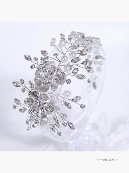 Rhinestone Flower Bridal Headband Crystal Pearl Headpiece for Weddings